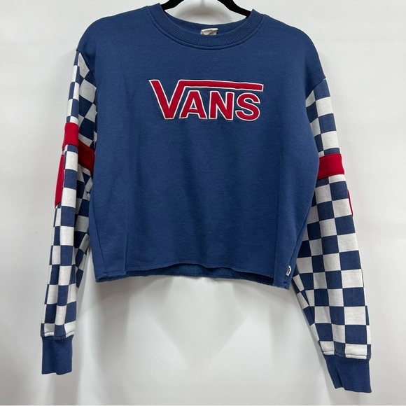 Vans Tops - Vans Women's S Crop Top Checker Logo Long Sleeve Crew Neck Tee-Shirt Sweatshirt
